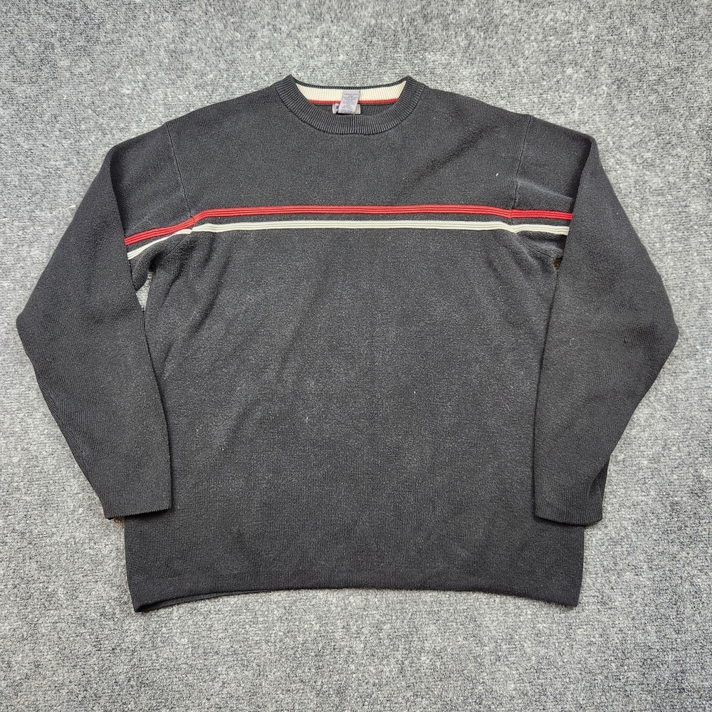 VTG BLUEiNK‎ Sweater Mens Medium Gray Striped Crewneck Knit Pullover Casual Wear